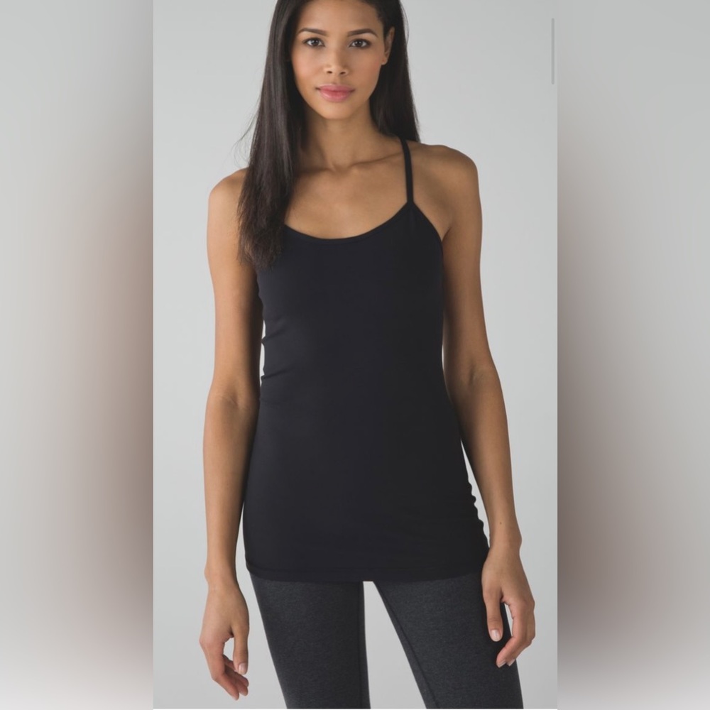 Lululemon power y tank, black halter, built in bra.